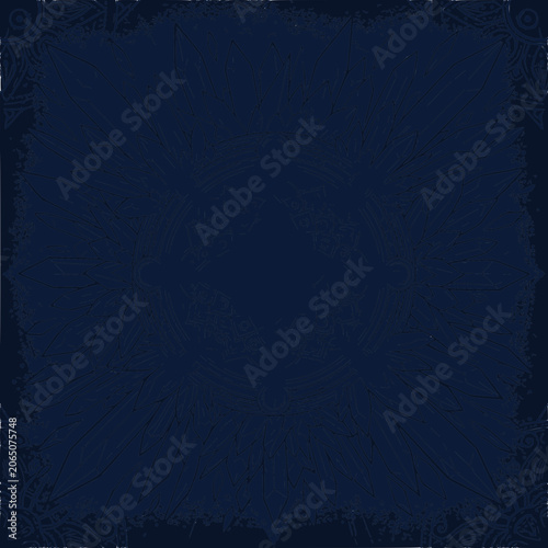 Intricate Crystal Mandala Pattern on Dark Blue Background, Geometric Design
