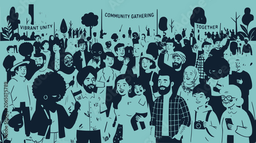Diverse crowd at community gathering, vibrant unity and togetherness