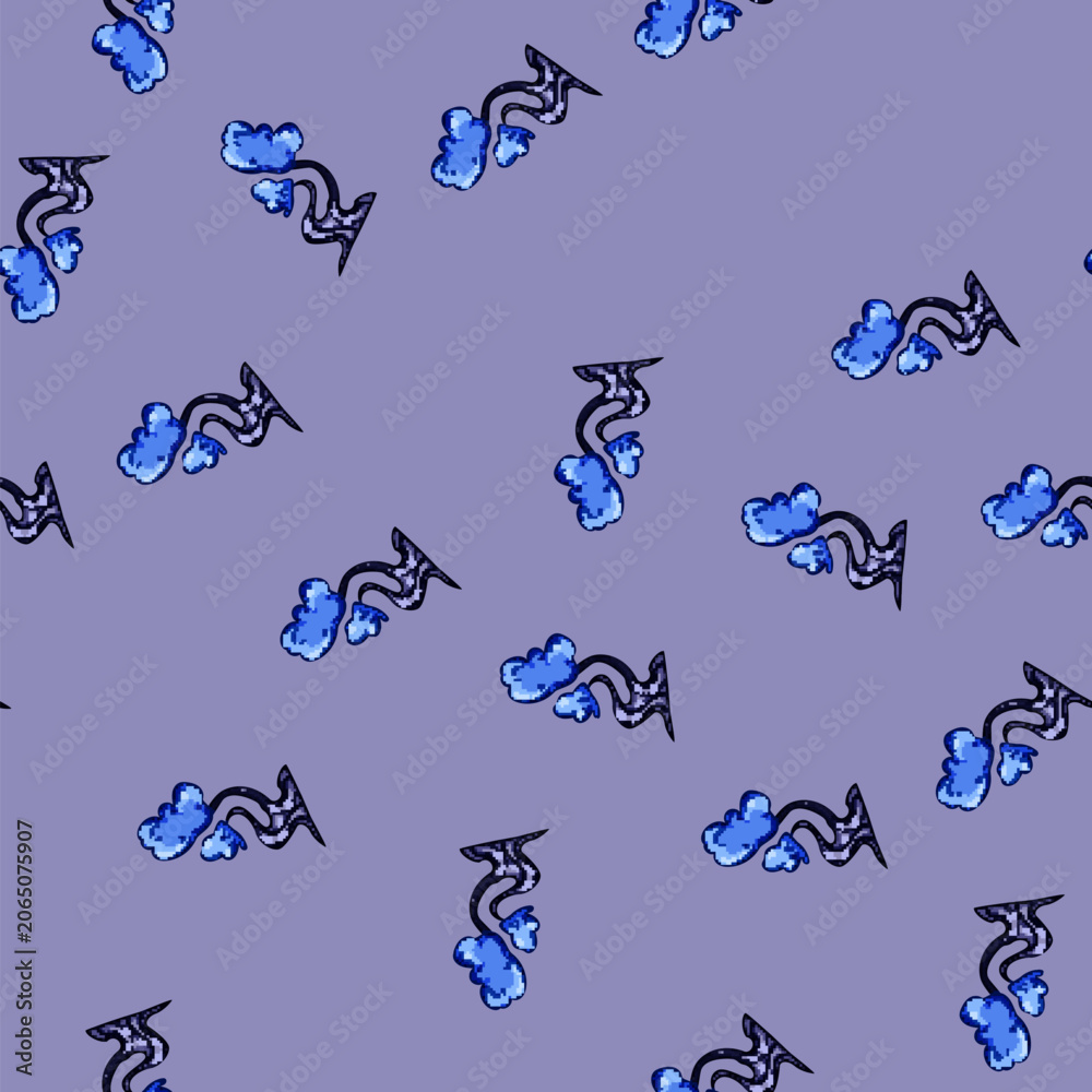 Naklejka premium seamless pattern Fantasy magic tree illustration featuring a wondrous, whimsical organic shape with blue foliage and a curving trunk, creating a dreamy and playful natural element