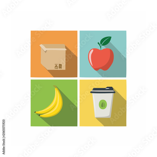 Flat design food and packaging icons set