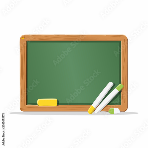 Green Chalkboard with Chalk and Eraser