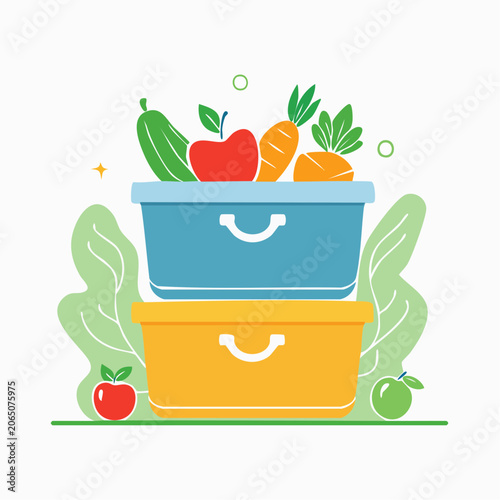 Fresh Produce in Stacked Storage Containers