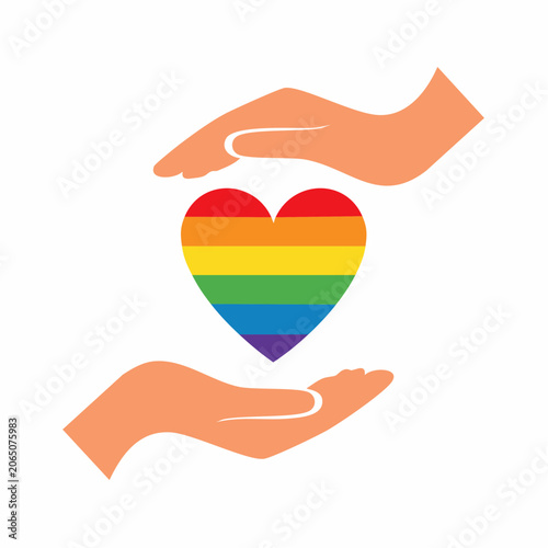 Hands Holding Rainbow Heart Symbol