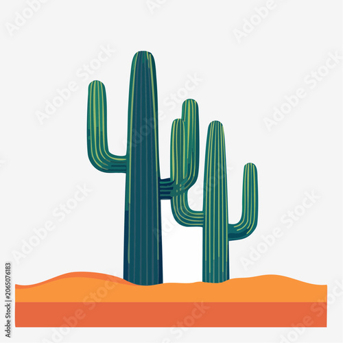 Vector illustration of saguaro cacti in a desert landscape