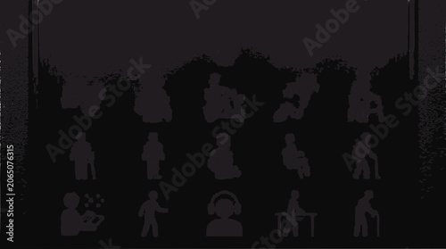 Diverse Senior Lifestyles Silhouettes: Mobility, Activities, and Care