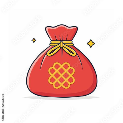 Red Money Bag with Chinese Knot and Decorative Pattern