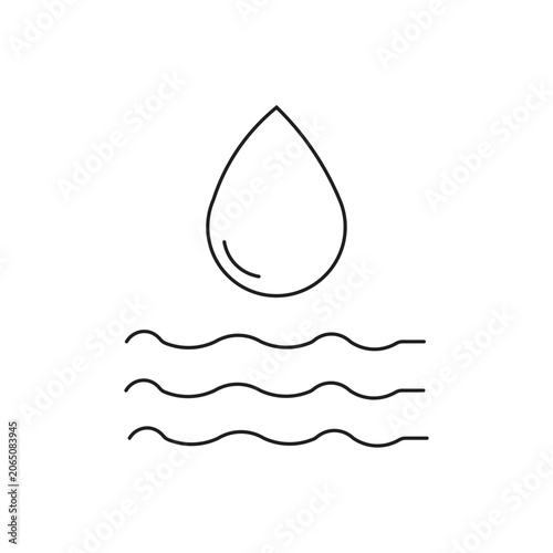 Water drop and wave single icon with editable stroke, ideal for hydration apps, environmental conservation campaigns, and clean water projects.