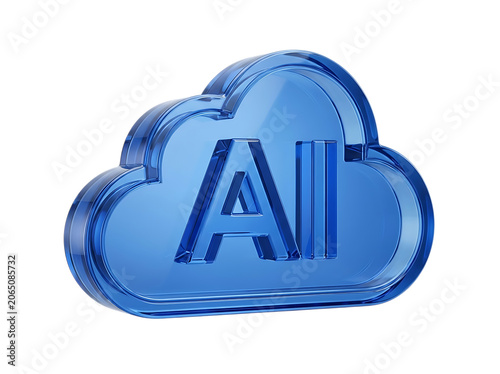 AICloudchip Liquid Glass 3D Rendering Icon Futuristic Computing Network Technology Symbol Isolated on Transparent Background