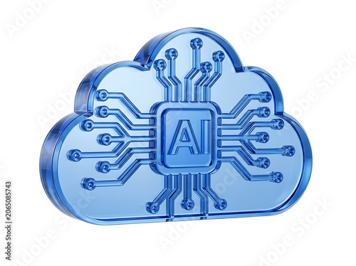 AICloudStorage Liquid Glass 3D Rendering Icon Futuristic Data Platform Computing Technology Isolated on Transparent Background