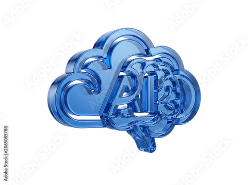 AI Cloud Computing Liquid Glass 3D Rendering Icon isolated on transparent background