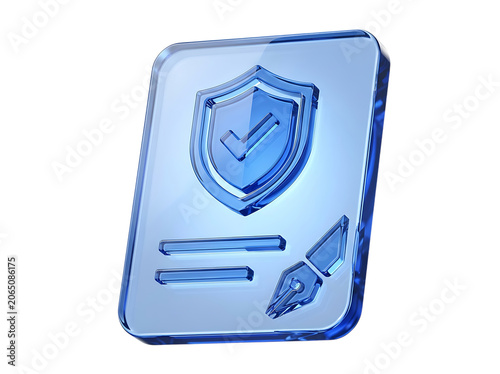 Document Security Compliance Certificate Liquid Glass 3D rendering icon isolated on transparent background