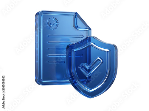 Document Protection Verification Security File Liquid Glass 3D rendering icon isolated on transparent background
