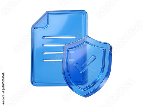 Document Protection Verification Security File Liquid Glass 3D rendering icon isolated on transparent background