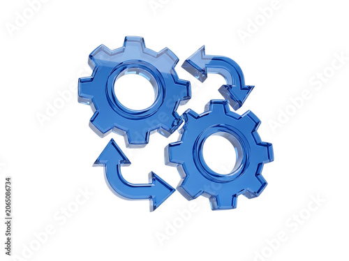 Workflow Automation Process Synchronization System Integration Gear Liquid Glass 3D rendering icon isolated on transparent background
