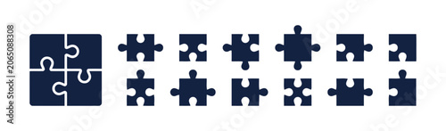 Jigsaw puzzle pieces set, vector illustration of separate puzzle parts