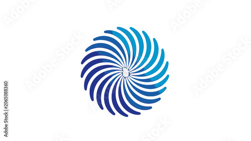 Canvas-taulu Blue abstract spiral logo with curved wave-like shapes, dynamic radial design conveying motion and flow on isolated white background