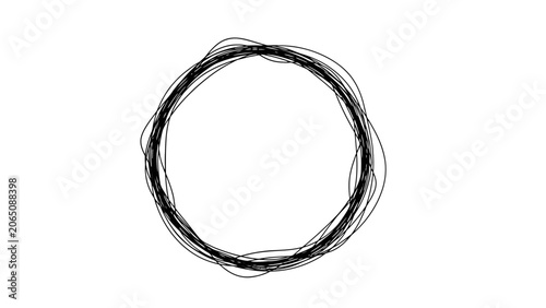 Obraz na płótnie Hand-drawn black outline circle with irregular sketchy texture, minimalist artistic round frame isolated on white background