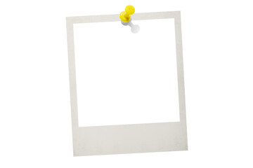 Photo card attached with a push pin isolated on a transparent background.