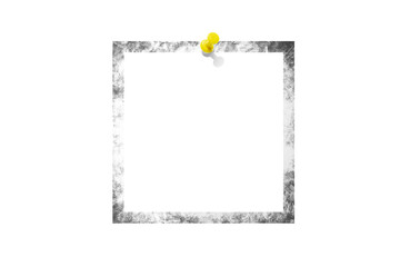 Photo card attached with a push pin isolated on a transparent background.
