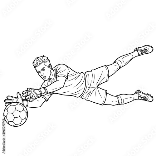 Goalkeeper Diving to Save Football Line Art Illustration