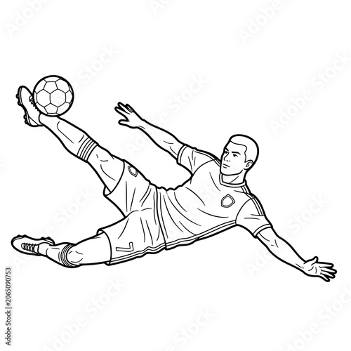 Football Player Performing Bicycle Kick Black and White Illustration