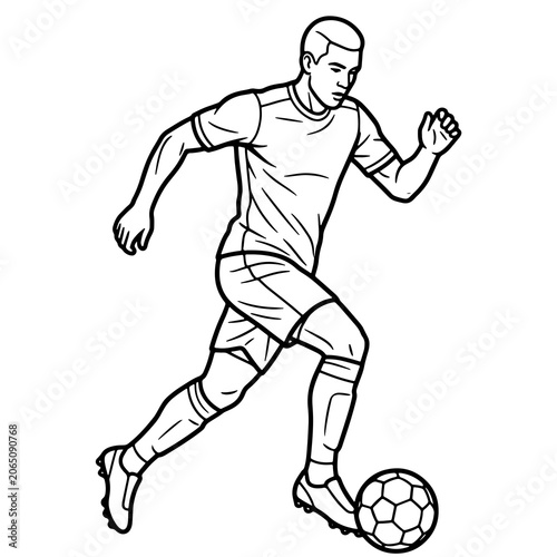 Football Player Running with Soccer Ball Line Art
