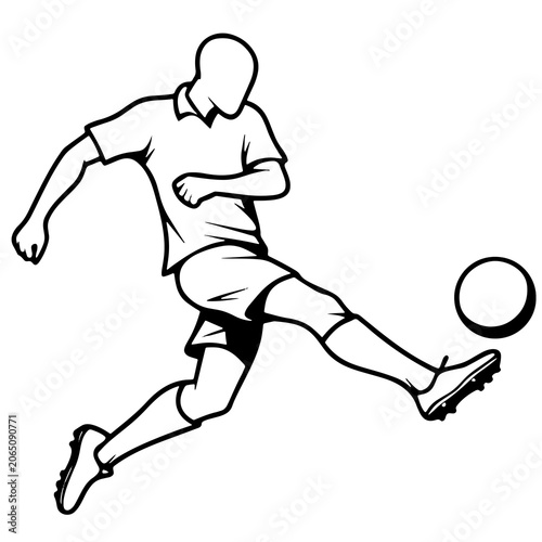 Football Player Kicking Soccer Ball Black and White Line Art