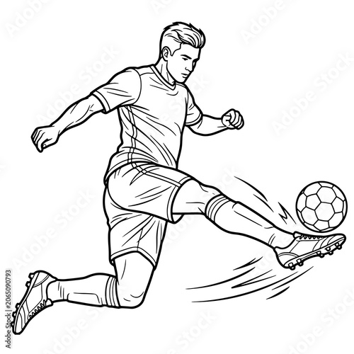 Football Player Volley Kick Line Art Illustration
