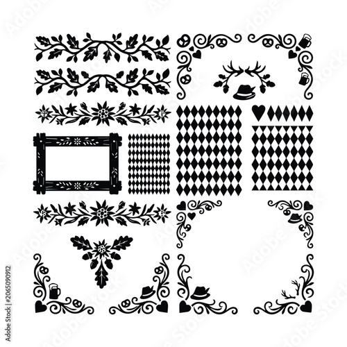 Photography Decorative frames and floral elements for bavarian design in flat black style se