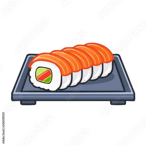 Illustration of sushi roll on a plate