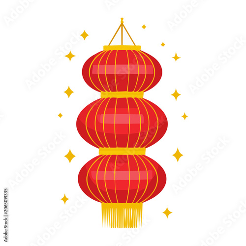 Red Chinese Lanterns with Golden Tassels and Stars