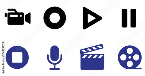 Editable vector illustration collection icon set for video production and editing