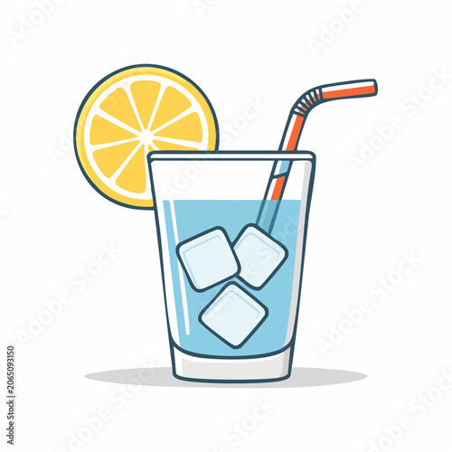 Refreshing Drink with Lemon Slice and Ice Cubes