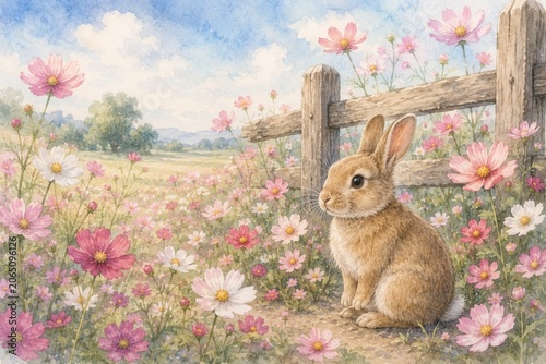 Cute watercolor illustration of lovely baby woodland animals on white background.