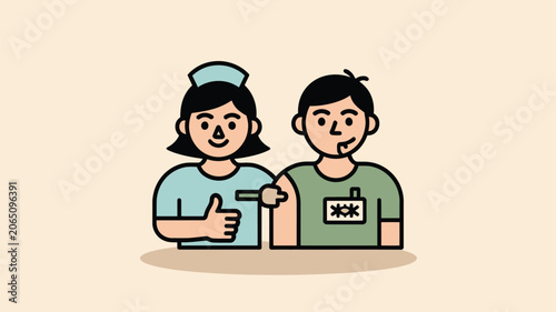 Nurse administers a vaccine injection to a patient while giving a supportive thumbs up gesture.