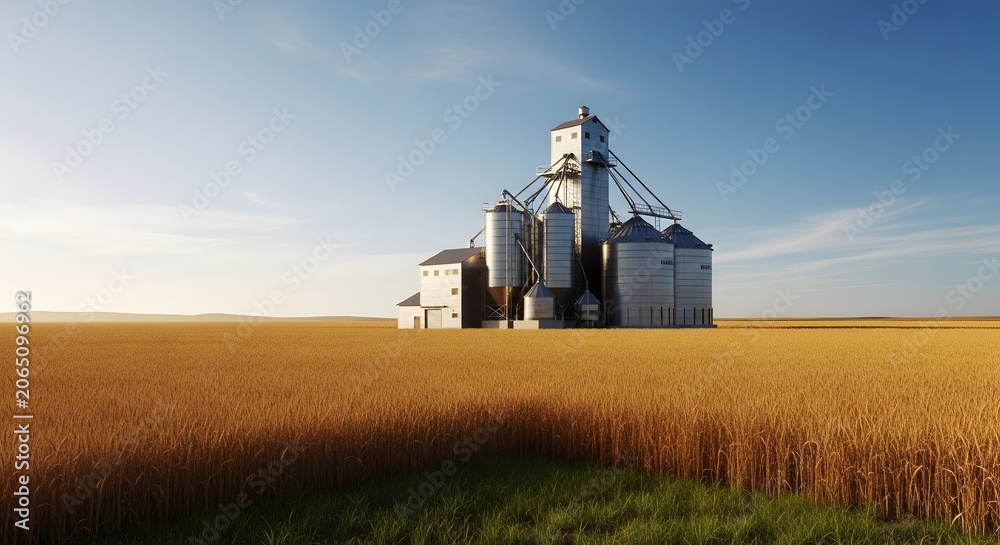 Fototapeta premium Abandoned grain elevator in rural landscape.