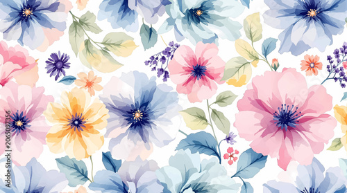Elegant Floral Watercolor Background Pattern Inspired By Spring Gardens