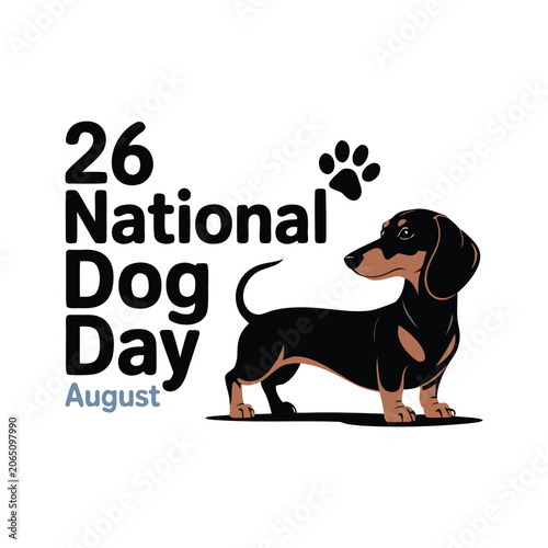 National Dog Day August 26 Typography with Cute Dachshund Illustration