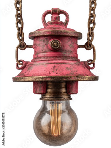 Pink, distressed metal pendant light with chain