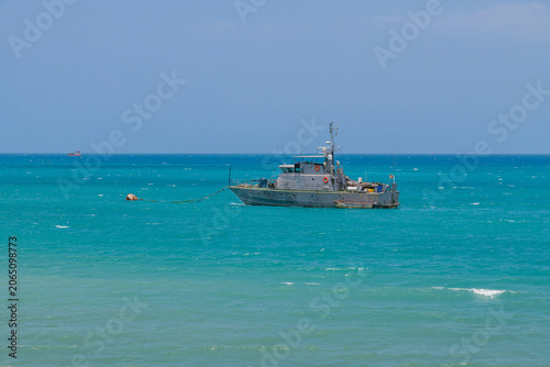 Patrol boat on duty in the Indian ocean near Zanzibar, Tanzania