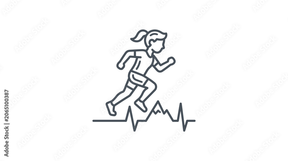 Fototapeta premium Female runner silhouette over a heartbeat pulse line.