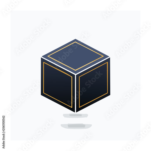 Isometric 3D Cube with Gold Wireframe Outline