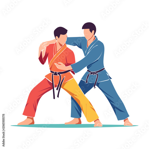 Karate fighters in action pose illustration
