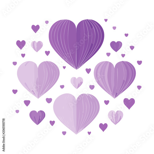 Purple Hearts Illustration on White Background