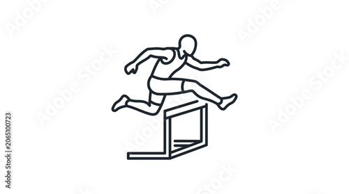 Obraz na płótnie Track and field athlete jumping over hurdle line icon.