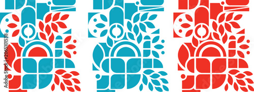 Fotografi Geometric pattern designs with leaves and shapes