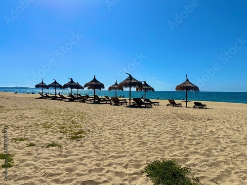 beach with umbrellas