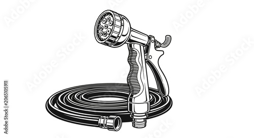 Cuadro en lienzo Garden hose nozzle, watering sprayer, outdoor irrigation tool, black and white v
