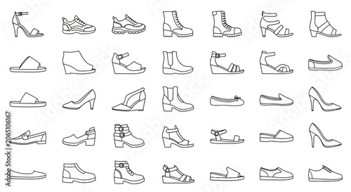 Fotografie 40 High Heel Shoes, Heel Footwear Icons, Vector Shoe Illustrations, Fashion Foot