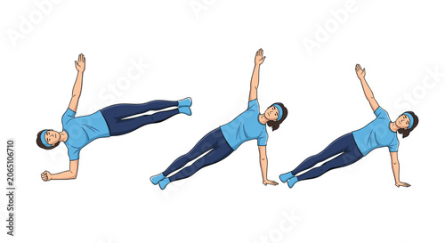 Woman Performing Side Plank Exercise Sequence for Core Strength Training